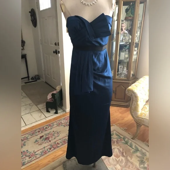 BCBGMaxAzria | Dresses | Bcbg Maxazria Like New Blue Satin Strapless Maxi  Dress Size 2 | Poshmark